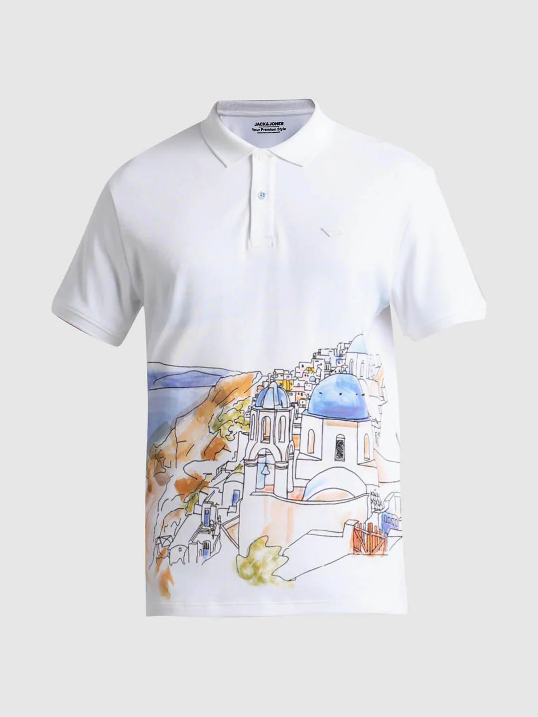 White Greece Print Polo T-shirt - Image 7