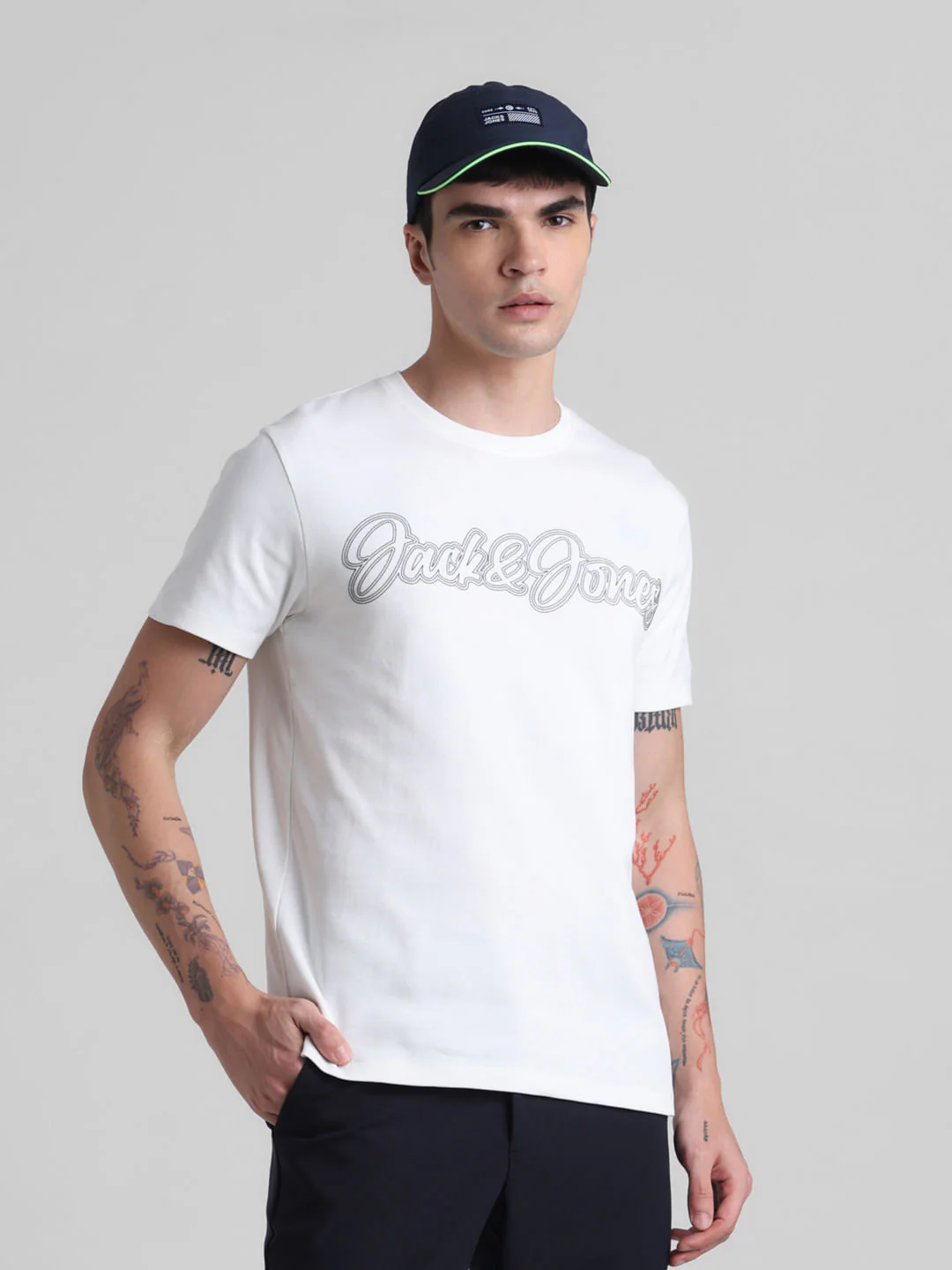 White Logo Print Crew Neck T-shirt
