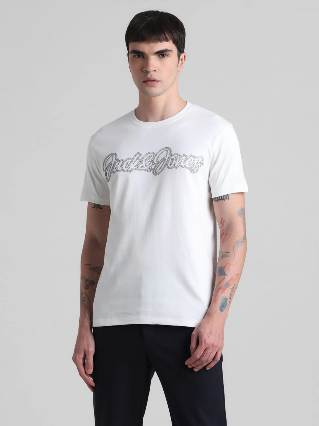 White Logo Print Crew Neck T-shirt - Image 2