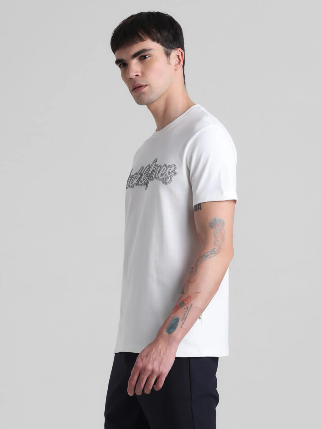 White Logo Print Crew Neck T-shirt - Image 3