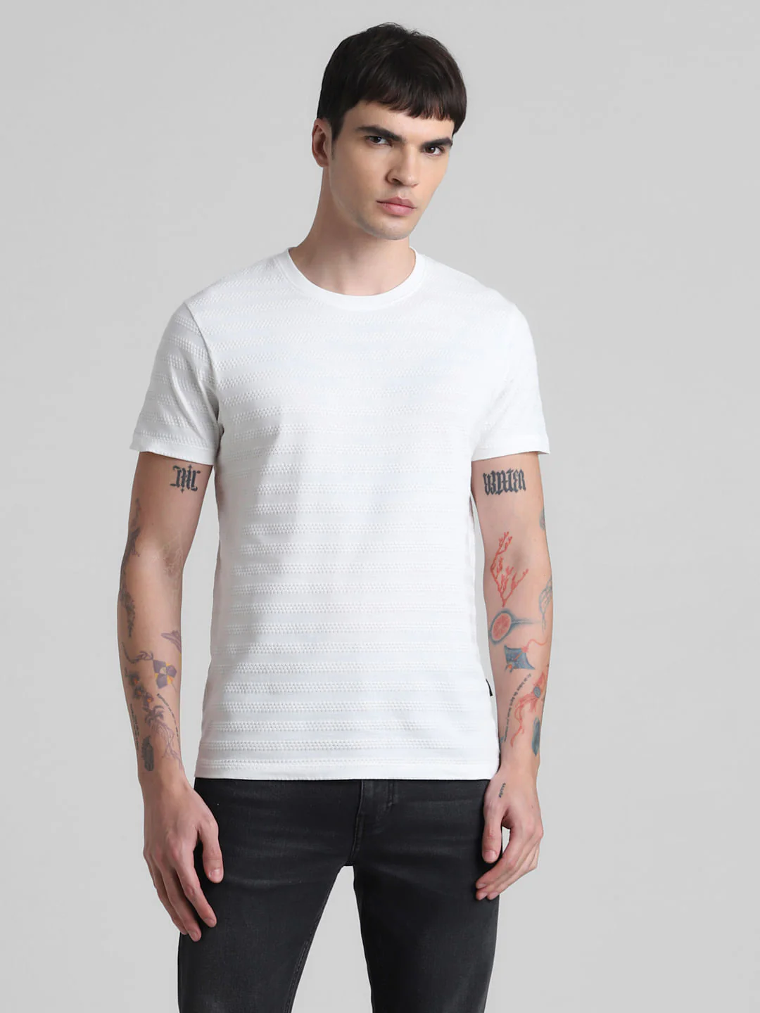 White Jacquard Crew Neck T-shirt - Image 2