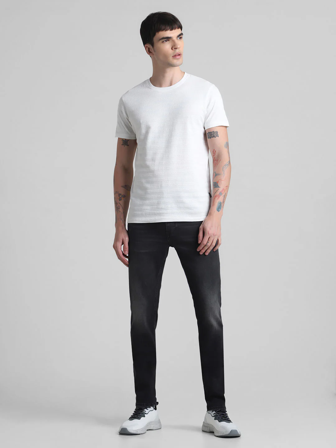 White Jacquard Crew Neck T-shirt - Image 6