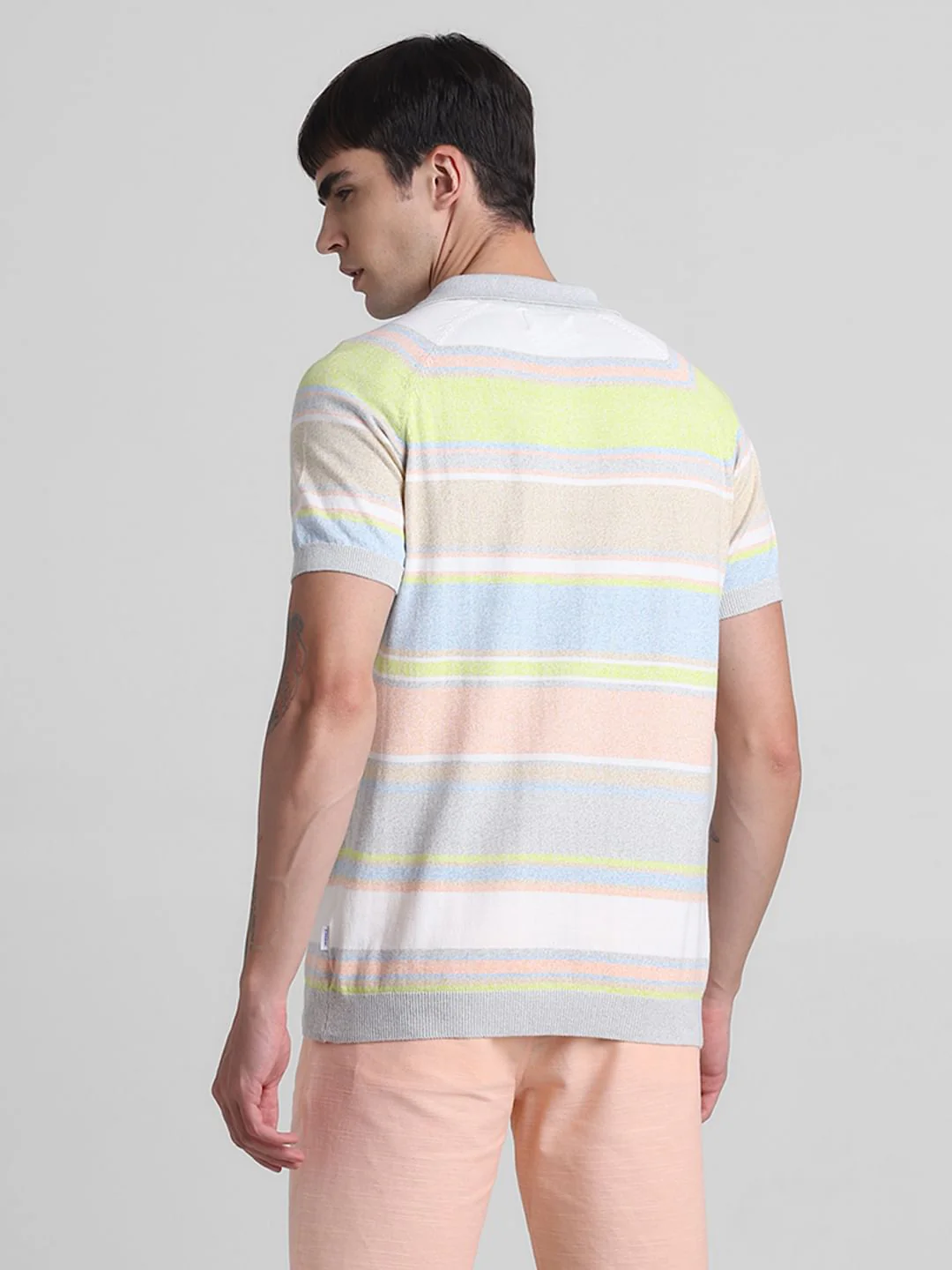 Green Colourblocked Knitted Polo T-shirt - Image 4