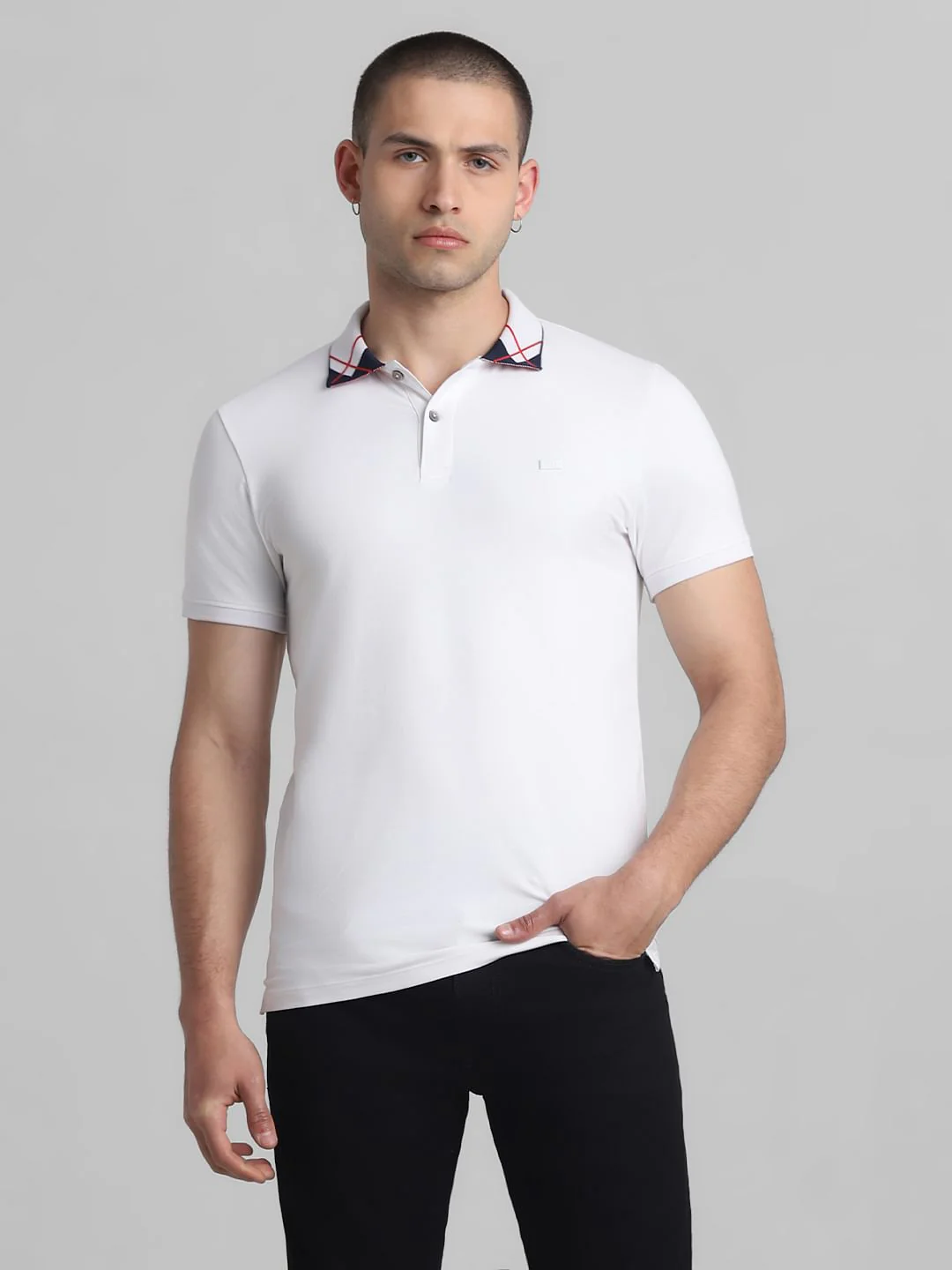 White Jacquard Polo T-shirt - Image 2