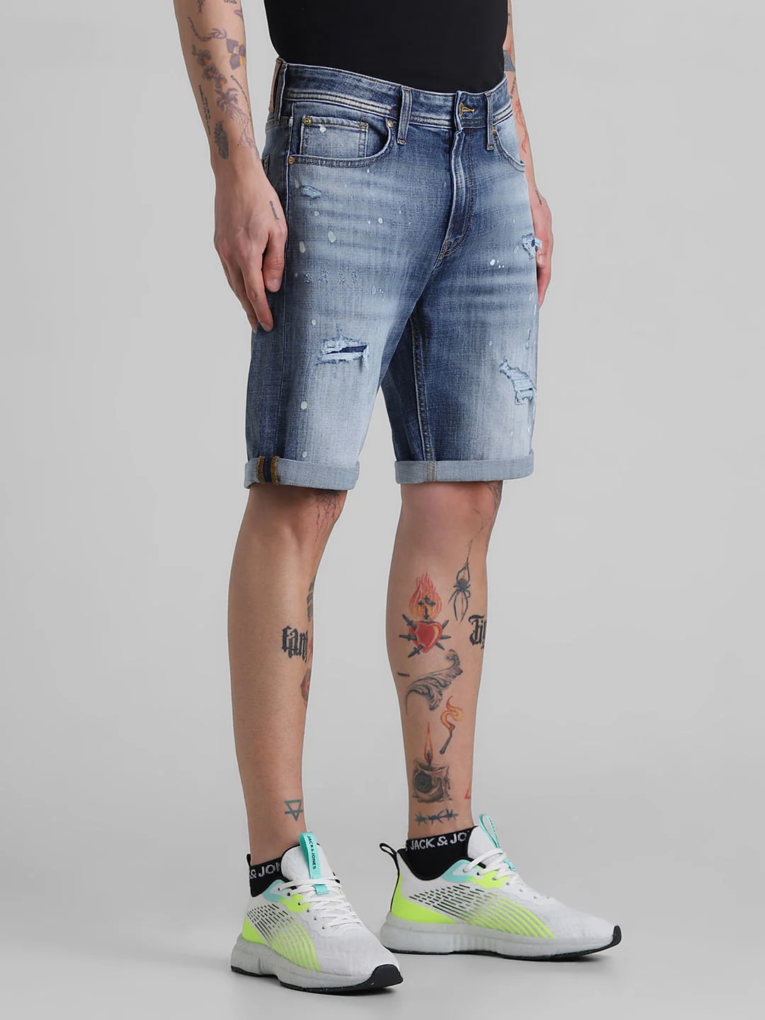 Blue Low Rise Distressed Denim Shorts - Image 2