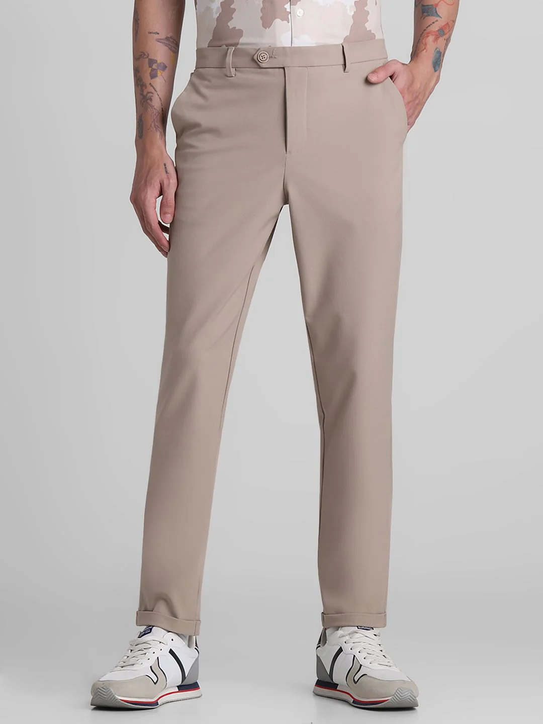 Brown Mid Rise Slim Fit Pants