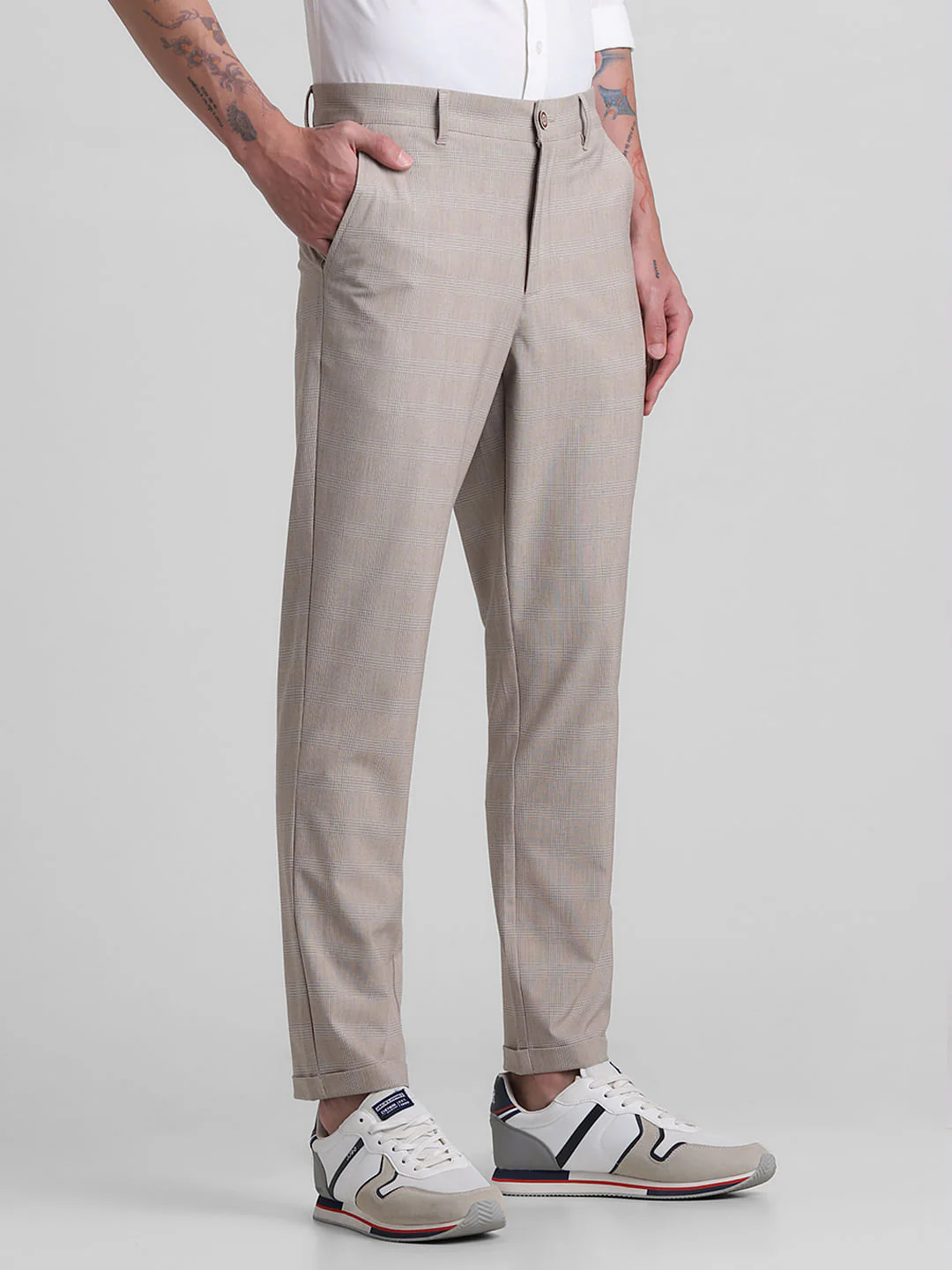 Brown Mid Rise Check Print Pants - Image 2