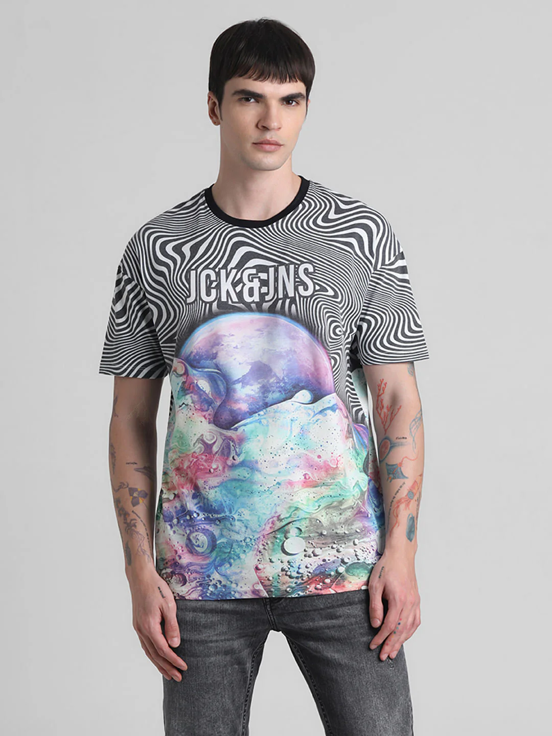 White Illusion Print Crew Neck T-shirt - Image 2