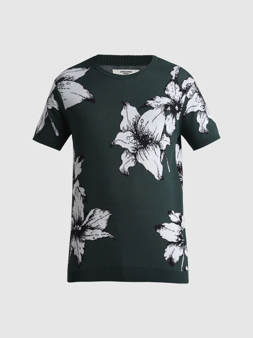Green Floral Print Knitted T-shirt - Image 7
