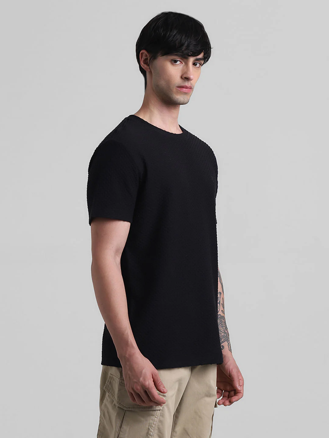 Black Jacquard Crew Neck T-shirt - Image 3
