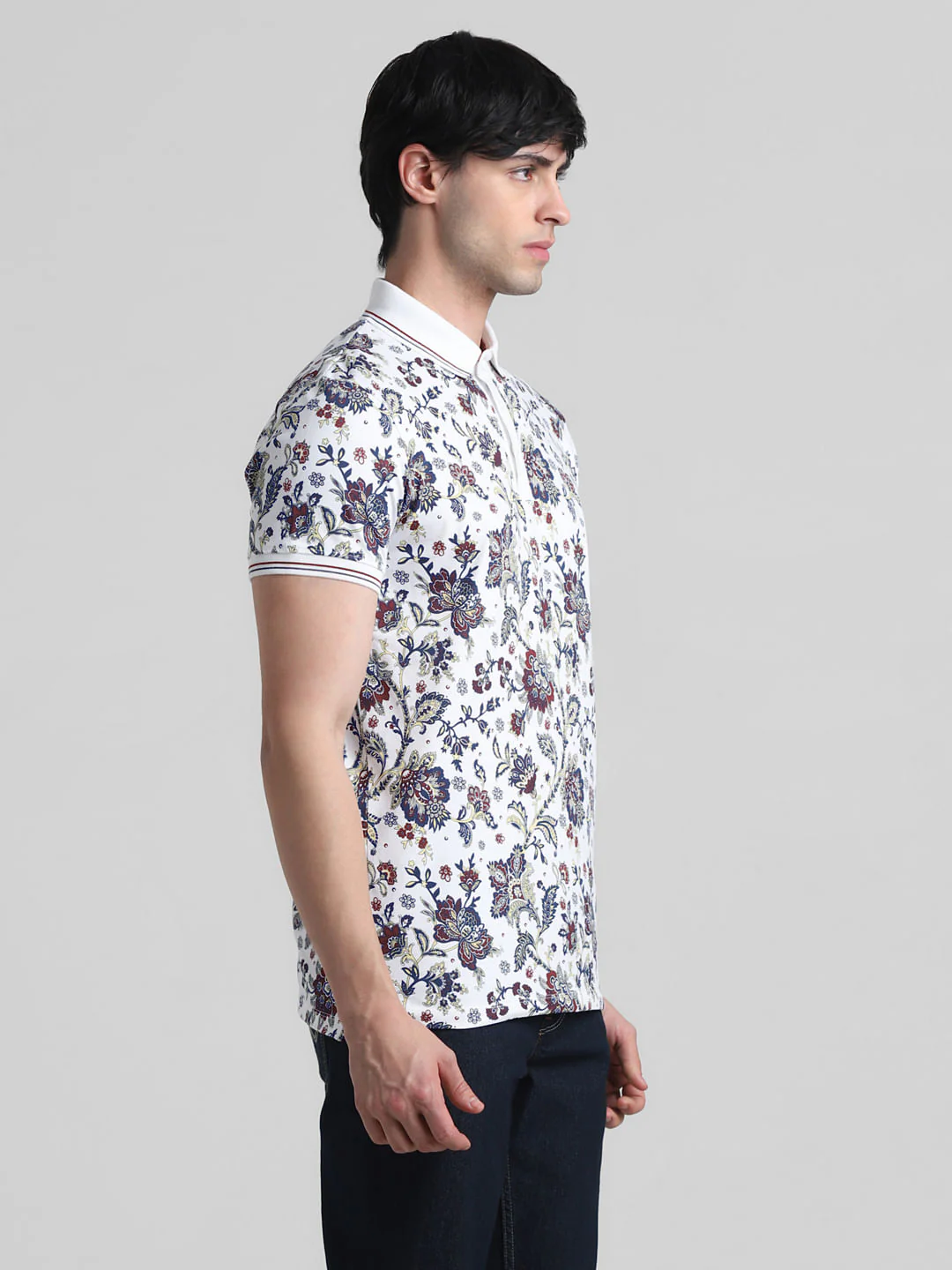 White Floral Print Polo T-shirt - Image 3