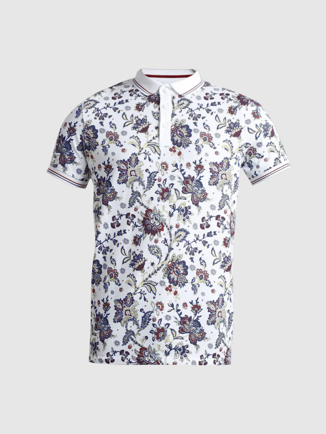 White Floral Print Polo T-shirt - Image 7