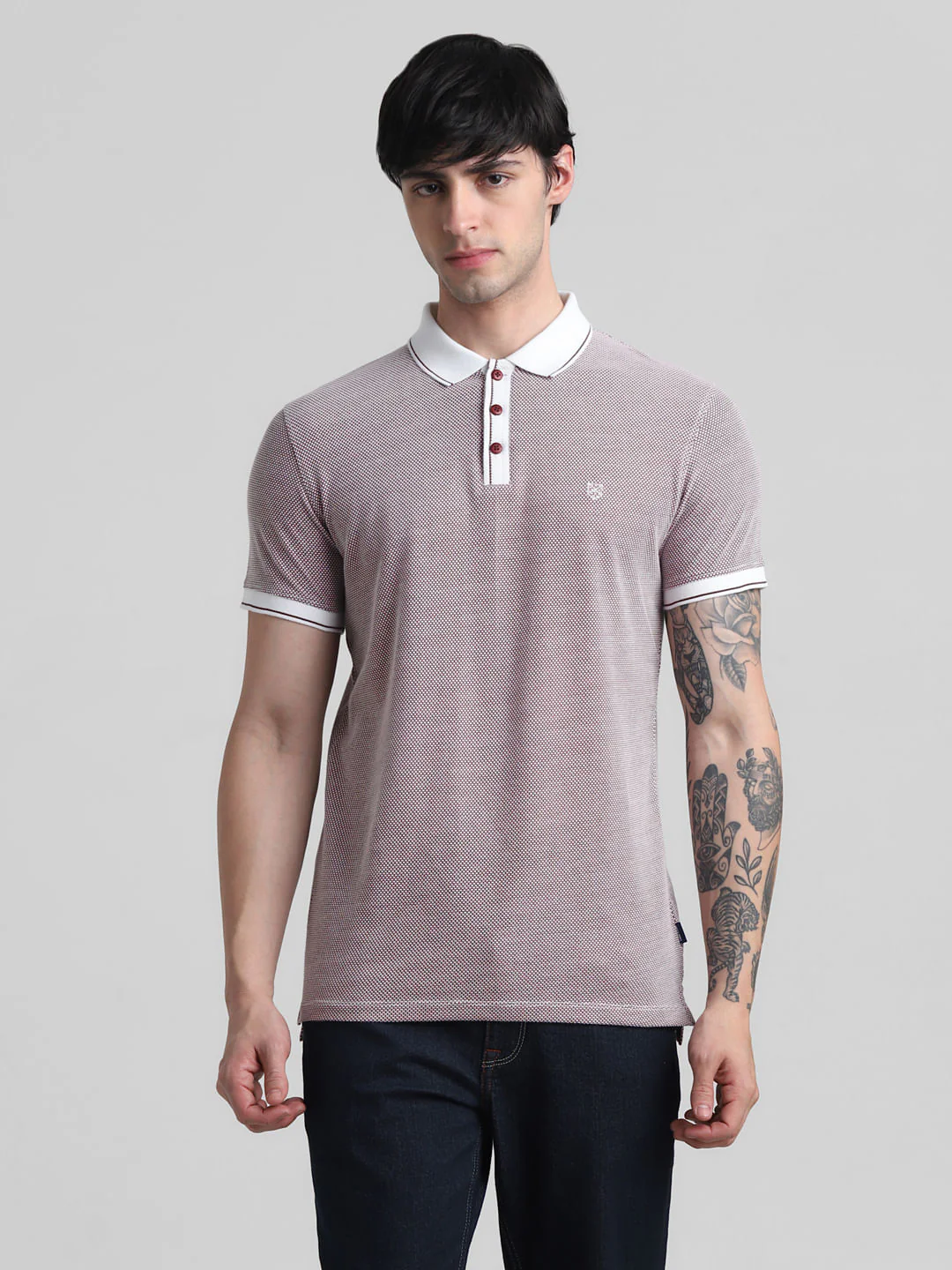Maroon Jacquard Polo T-shirt - Image 2