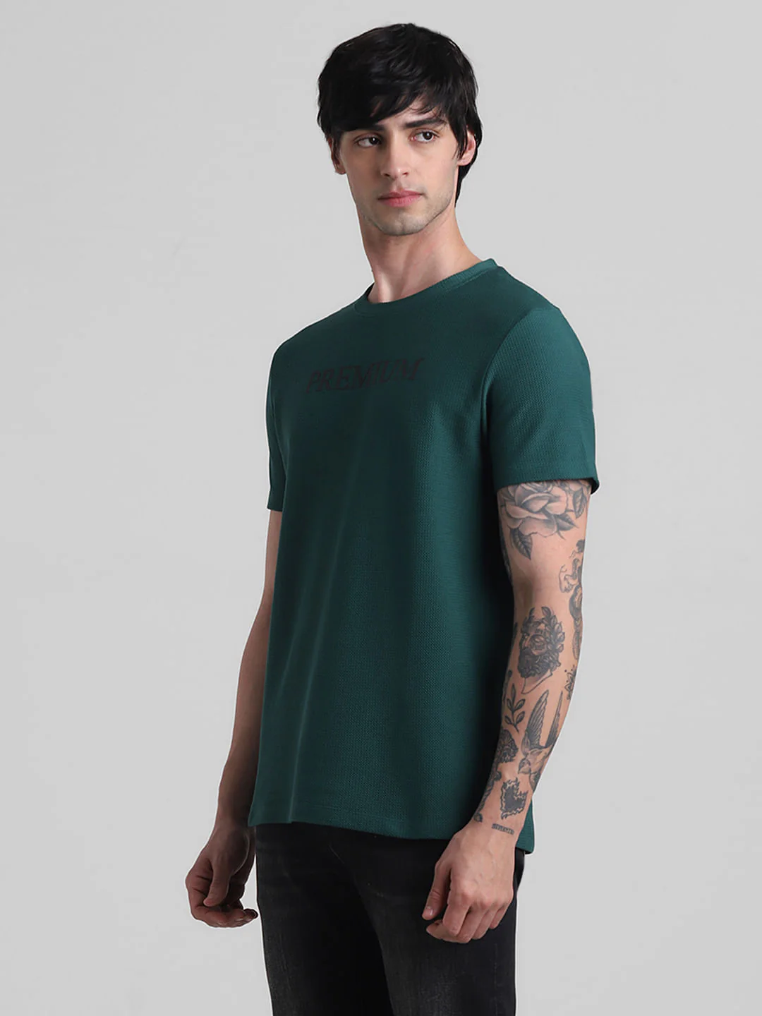 Green Text Print Crew Neck T-shirt - Image 3