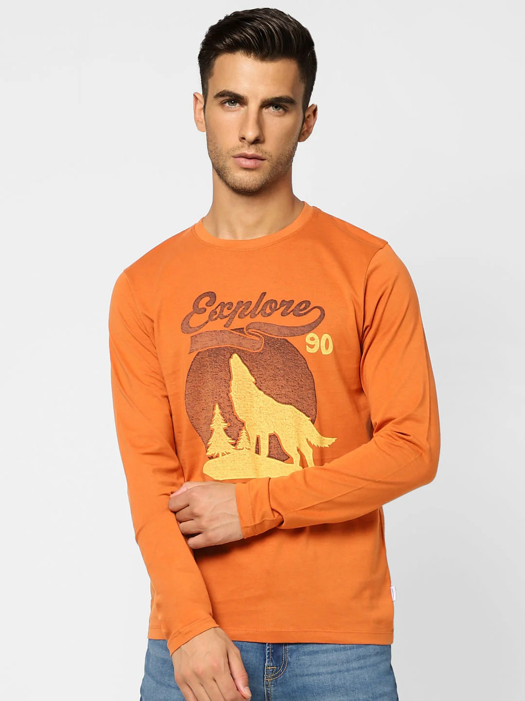 Orange Printed Crew Neck T-shirt - Image 2