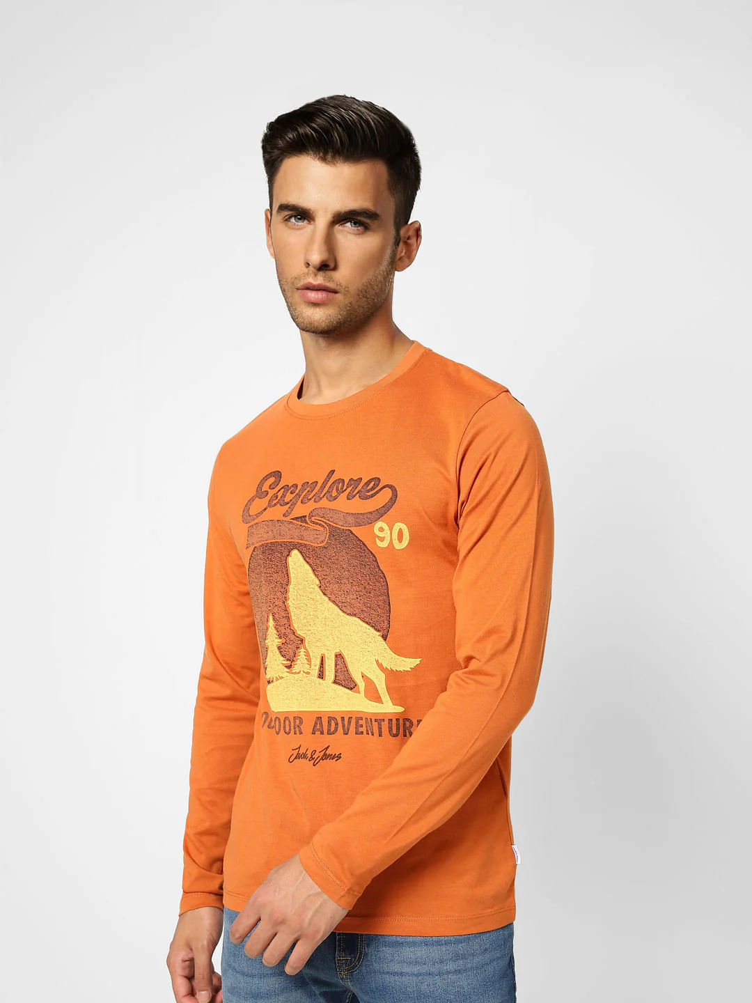 Orange Printed Crew Neck T-shirt - Image 3