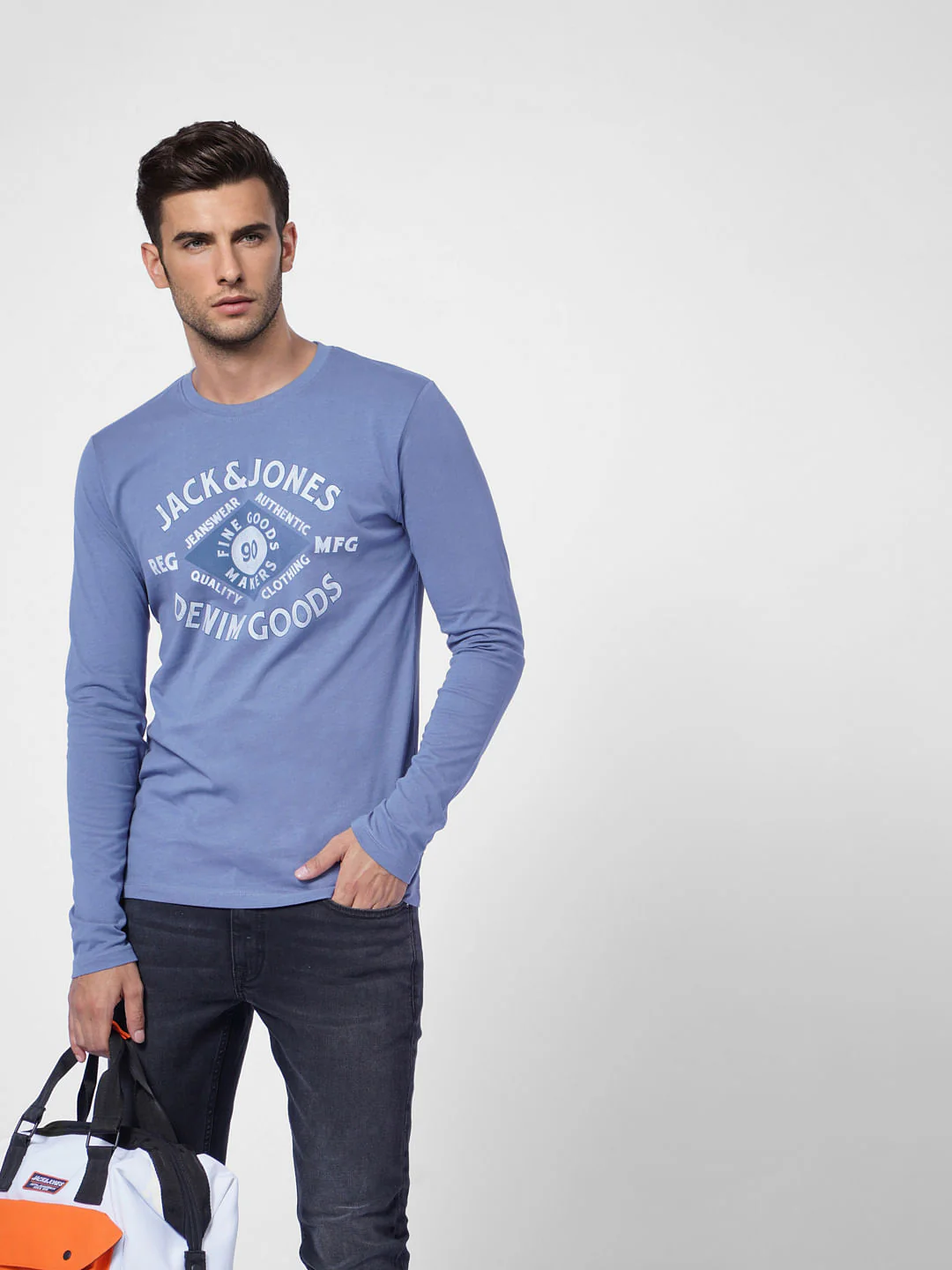Blue Logo Print Crew Neck T-shirt