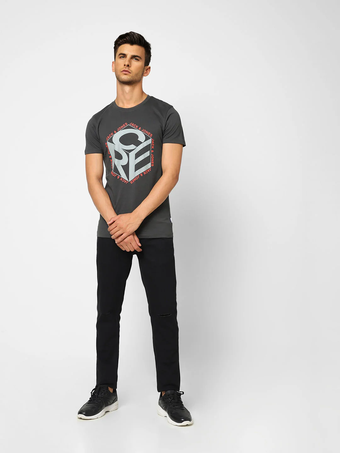 Black Typographic Print Crew Neck T-shirt - Image 6