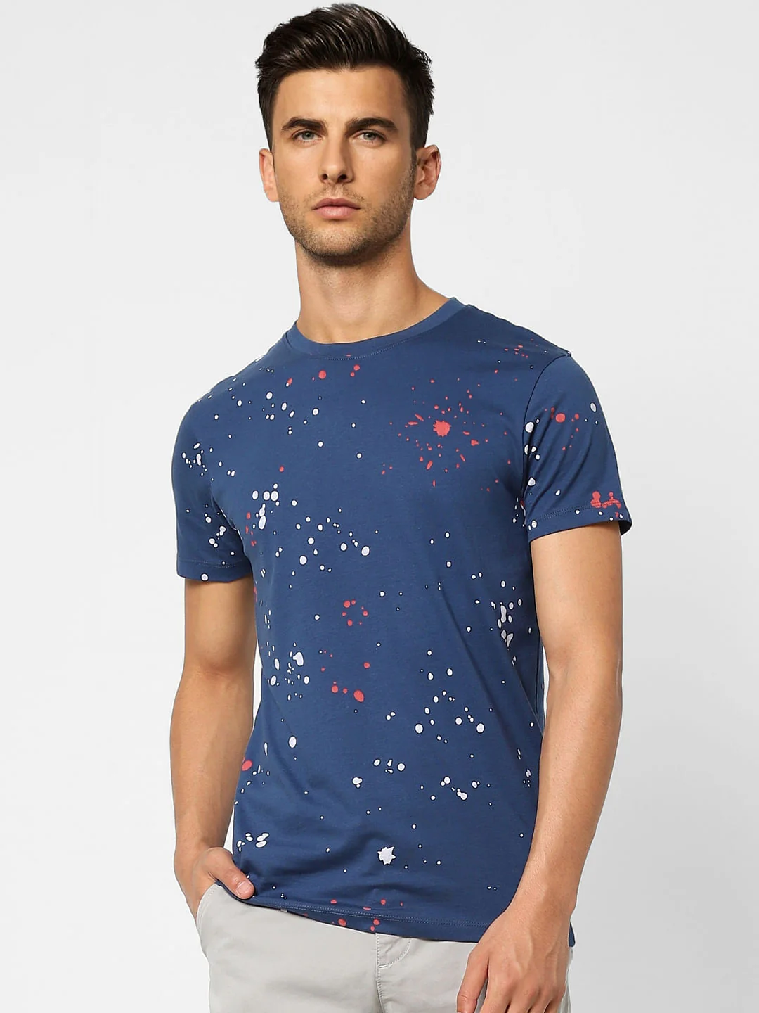 Blue Printed Crew Neck T-shirt - Image 2