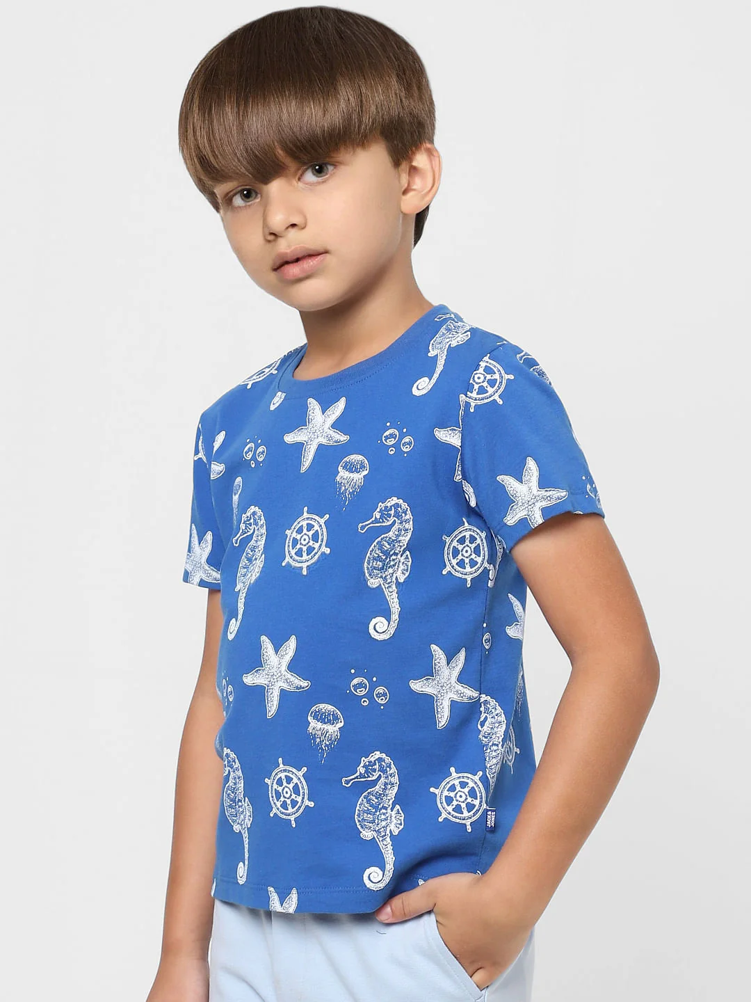 BOYS Blue Printed Crew Neck T-shirt - Image 2