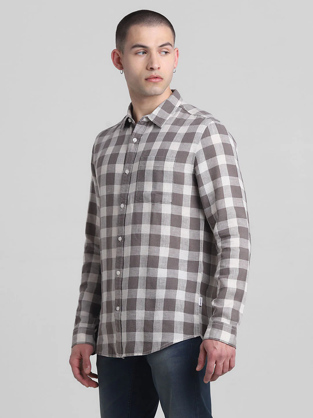Brown Check Print Full Sleeves Shirt - Image 3