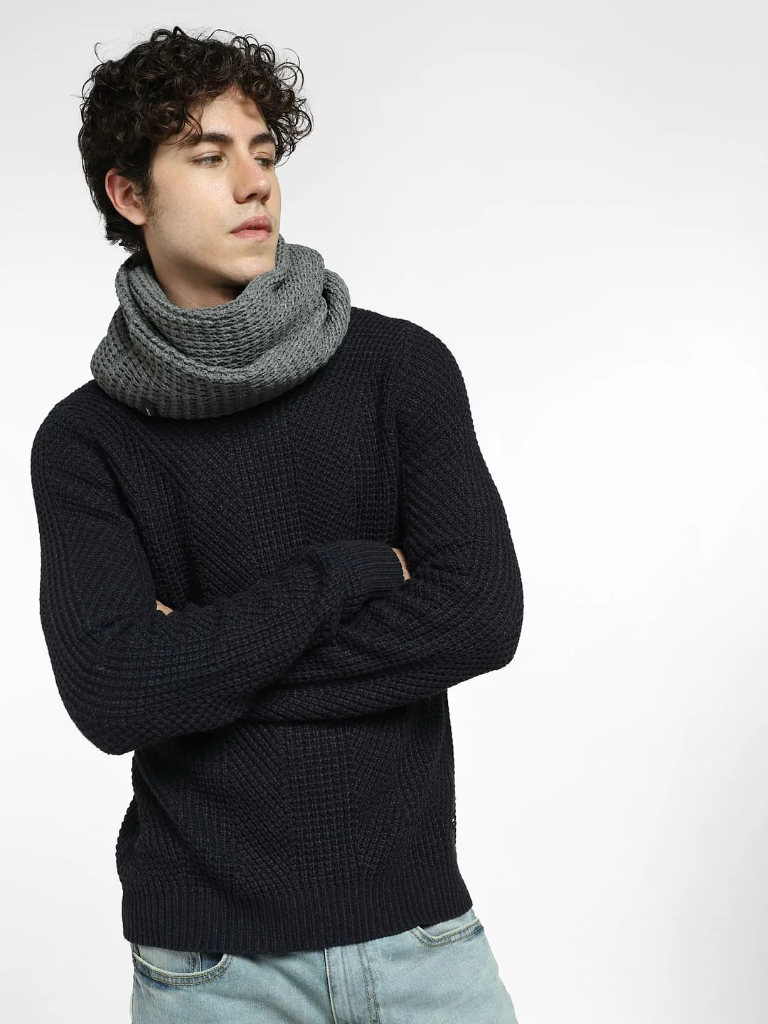 Grey Knit Tube Scarf