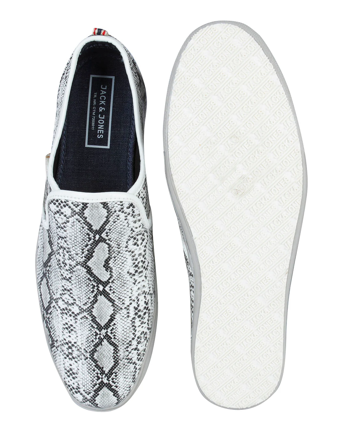 White Snakeskin PU Slip Ons - Image 3