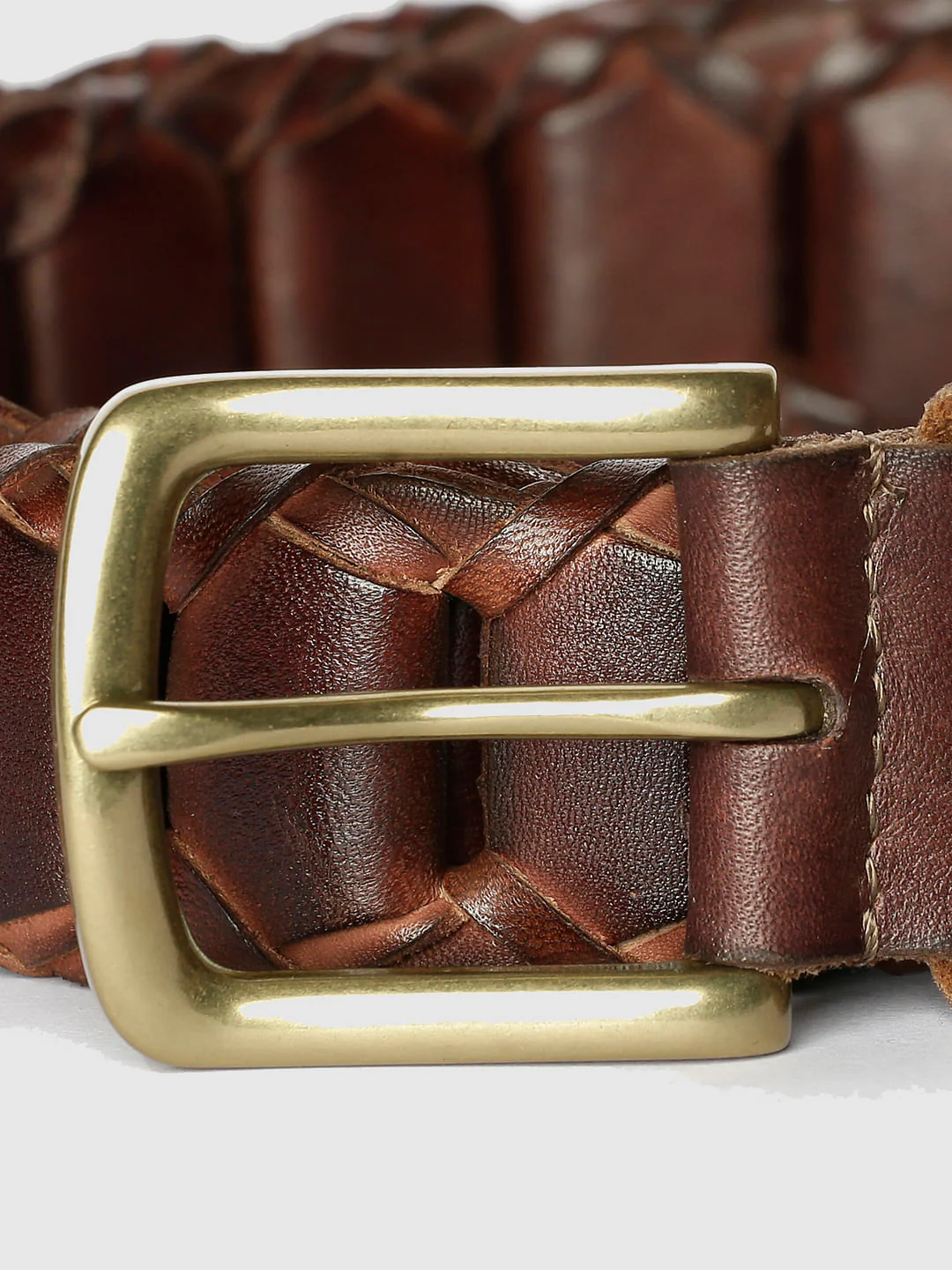 Brown Pleated Leather Belt - Image 3