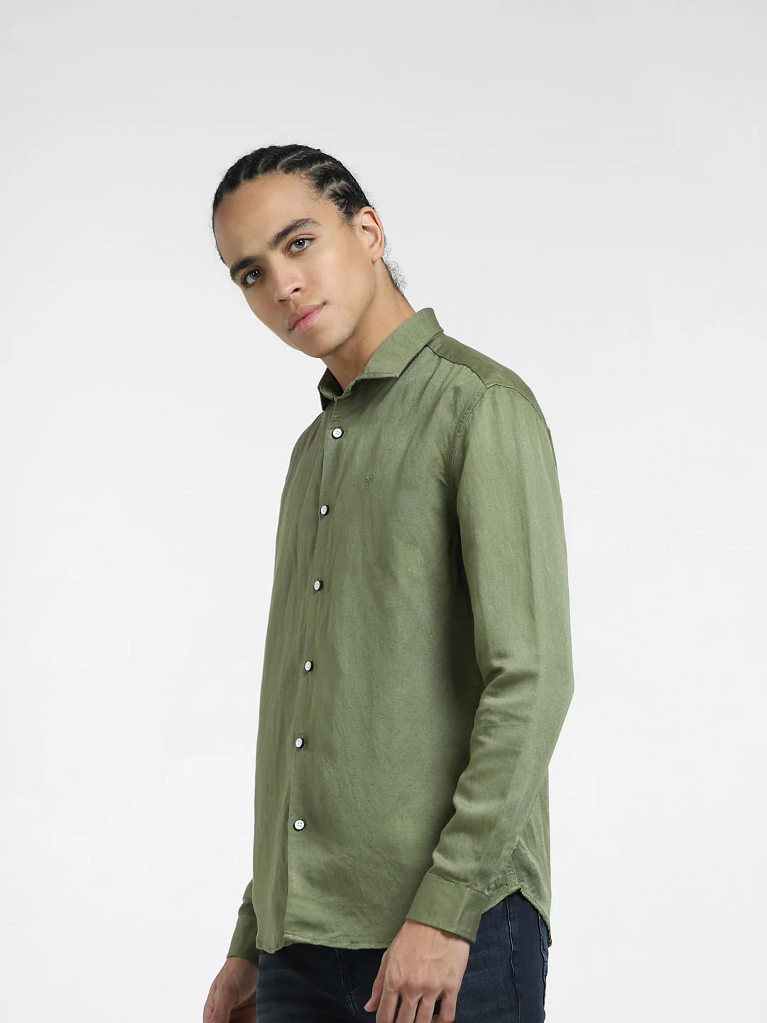 Green Cotton Full Sleeves Shirt - Image 3