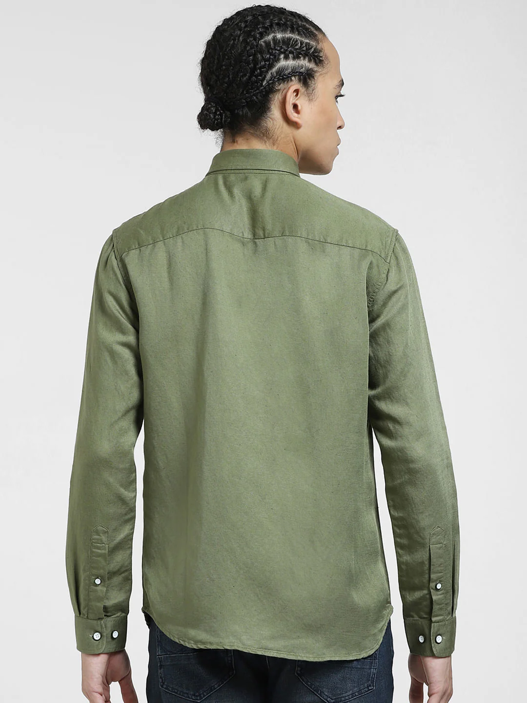 Green Cotton Full Sleeves Shirt - Image 4