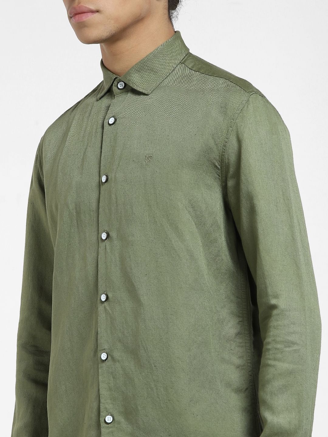 Green Cotton Full Sleeves Shirt - Image 5