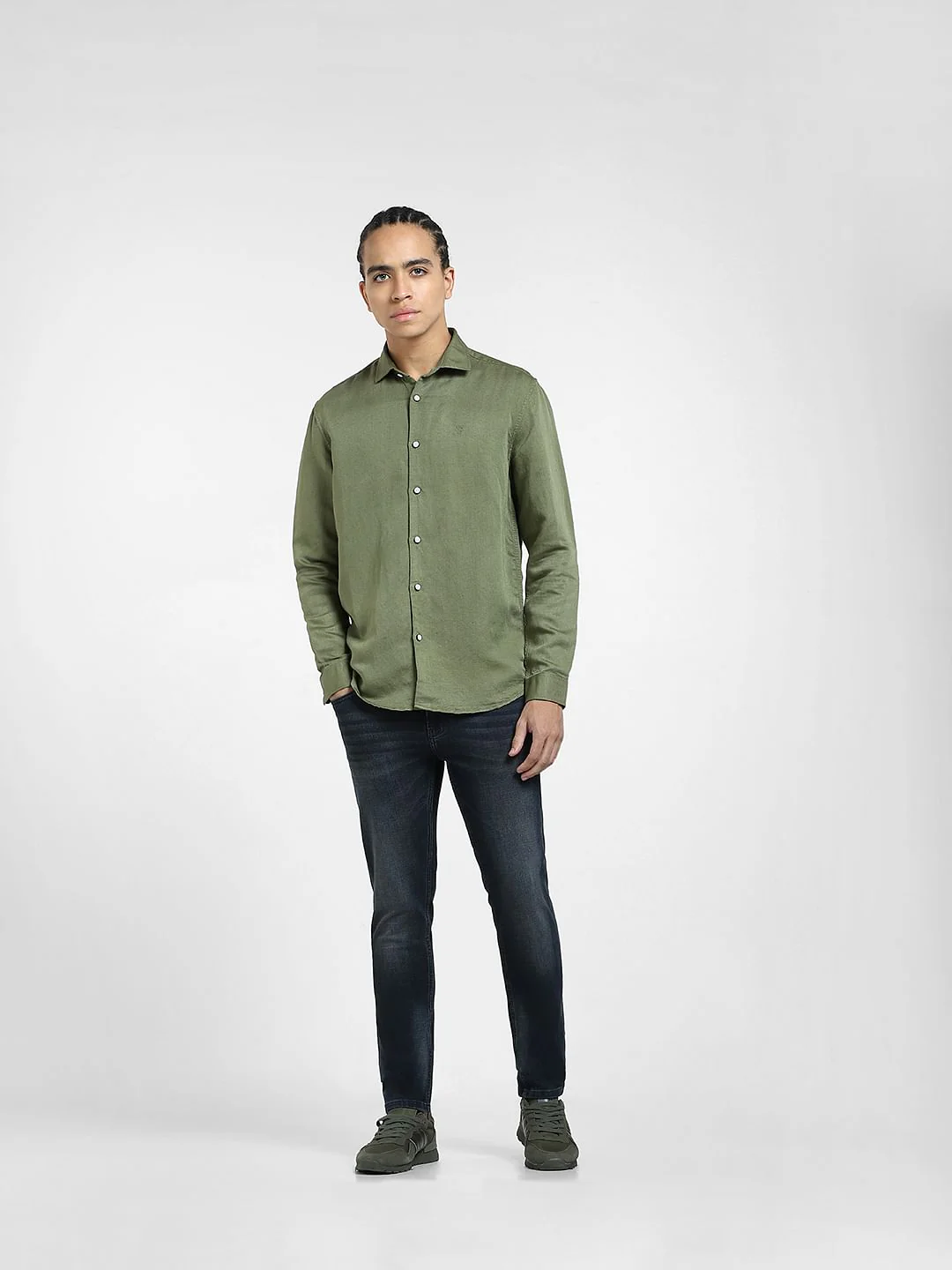 Green Cotton Full Sleeves Shirt - Image 6