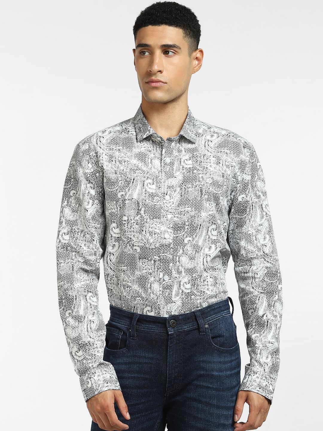 White Paisley Print Full Sleeves Shirt - Image 2