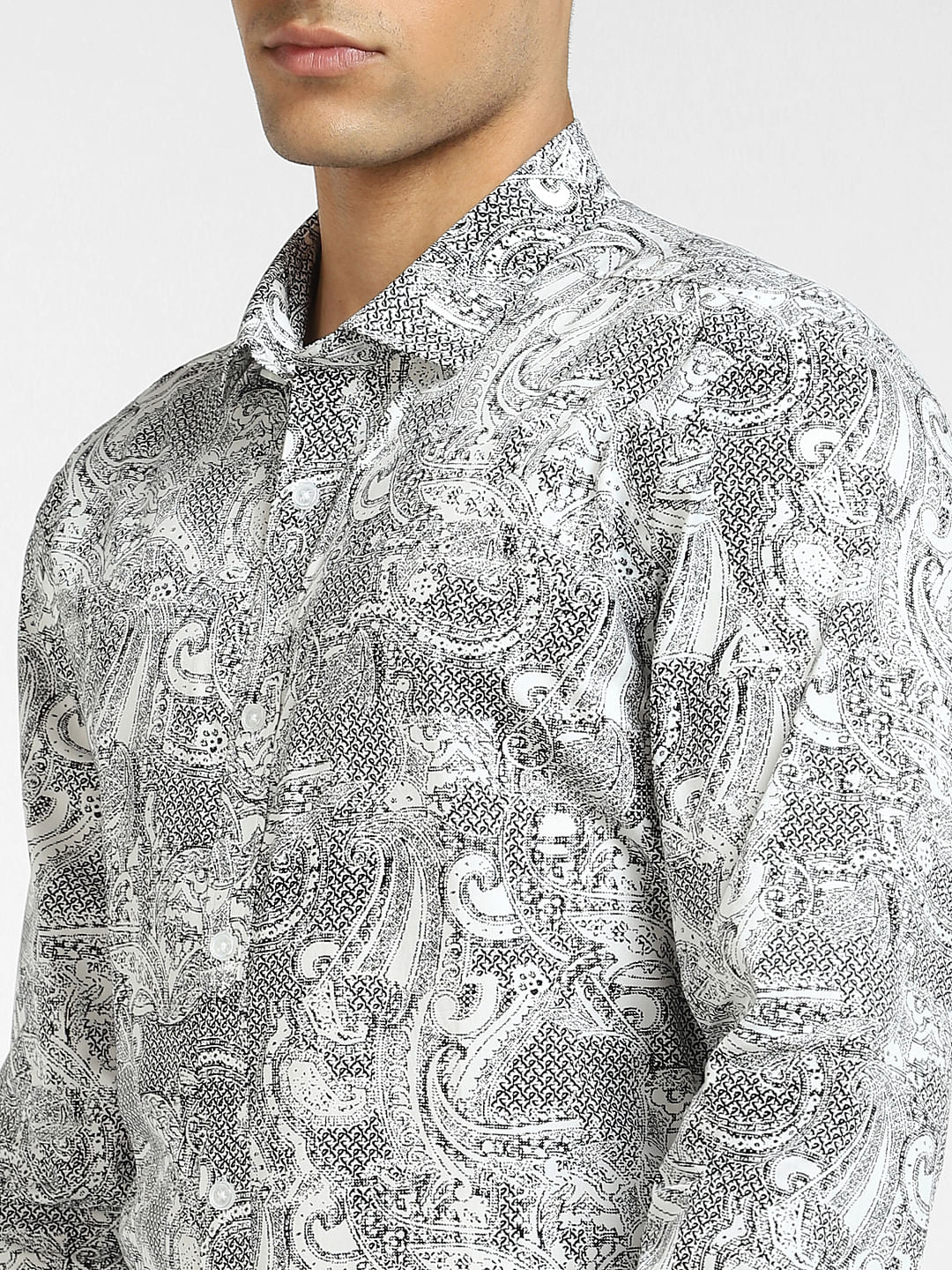 White Paisley Print Full Sleeves Shirt - Image 5
