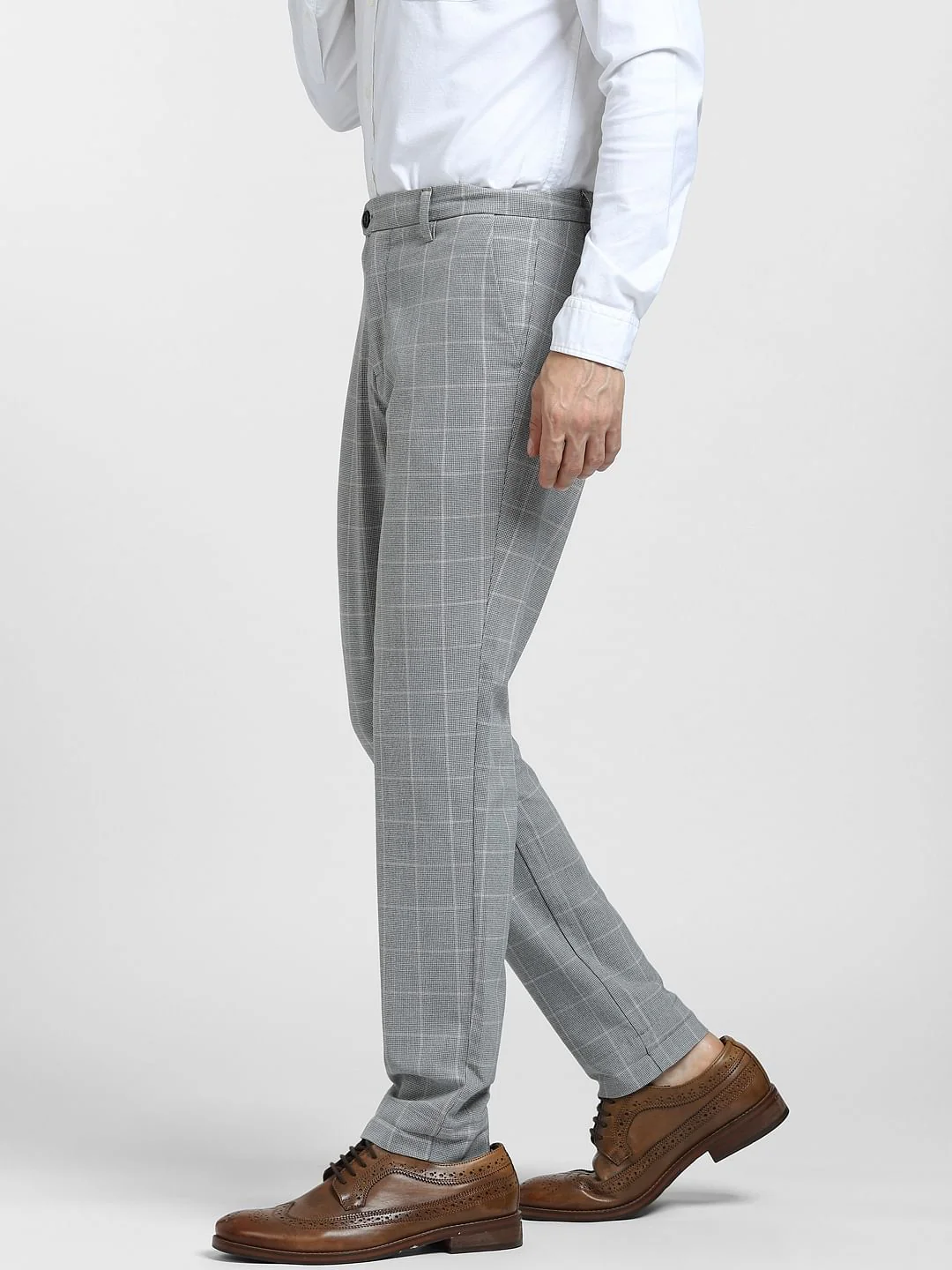 Grey Mid Rise Check Trousers - Image 3