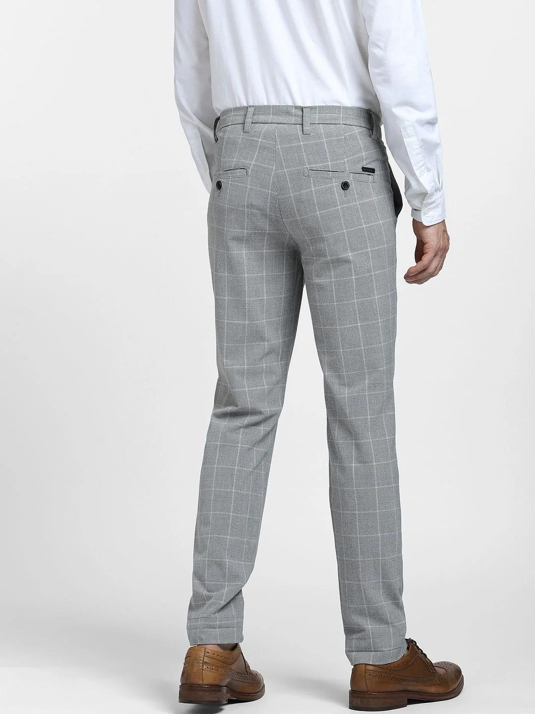 Grey Mid Rise Check Trousers - Image 4