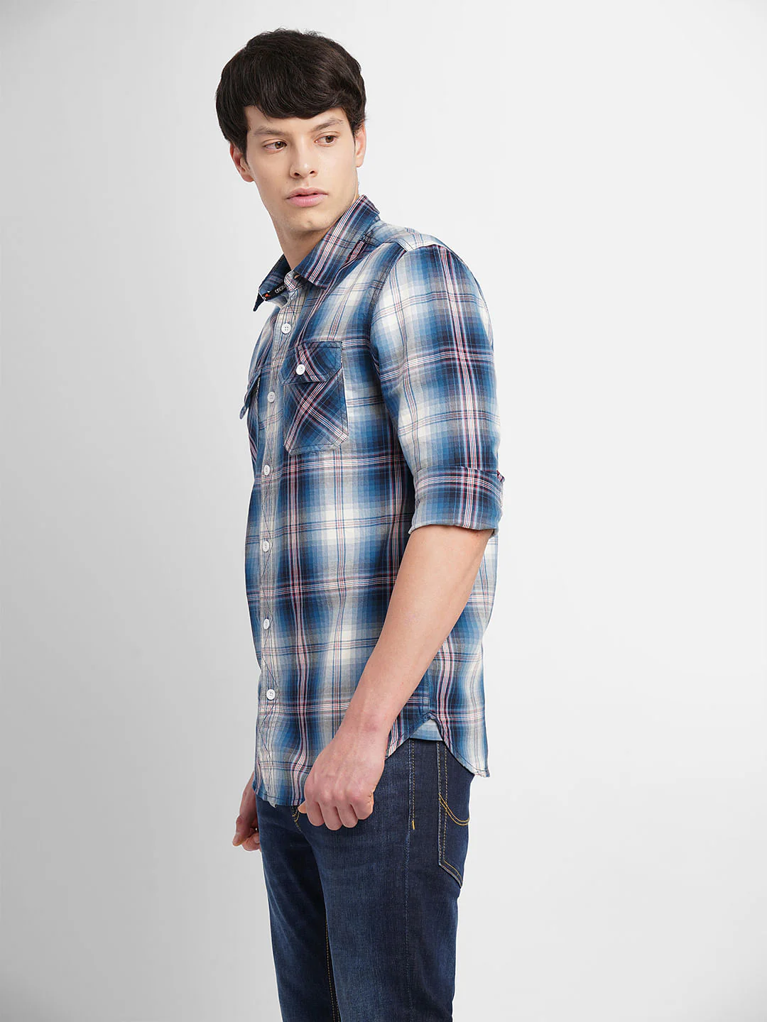 Dark Blue Check Full Sleeves Shirt - Image 3
