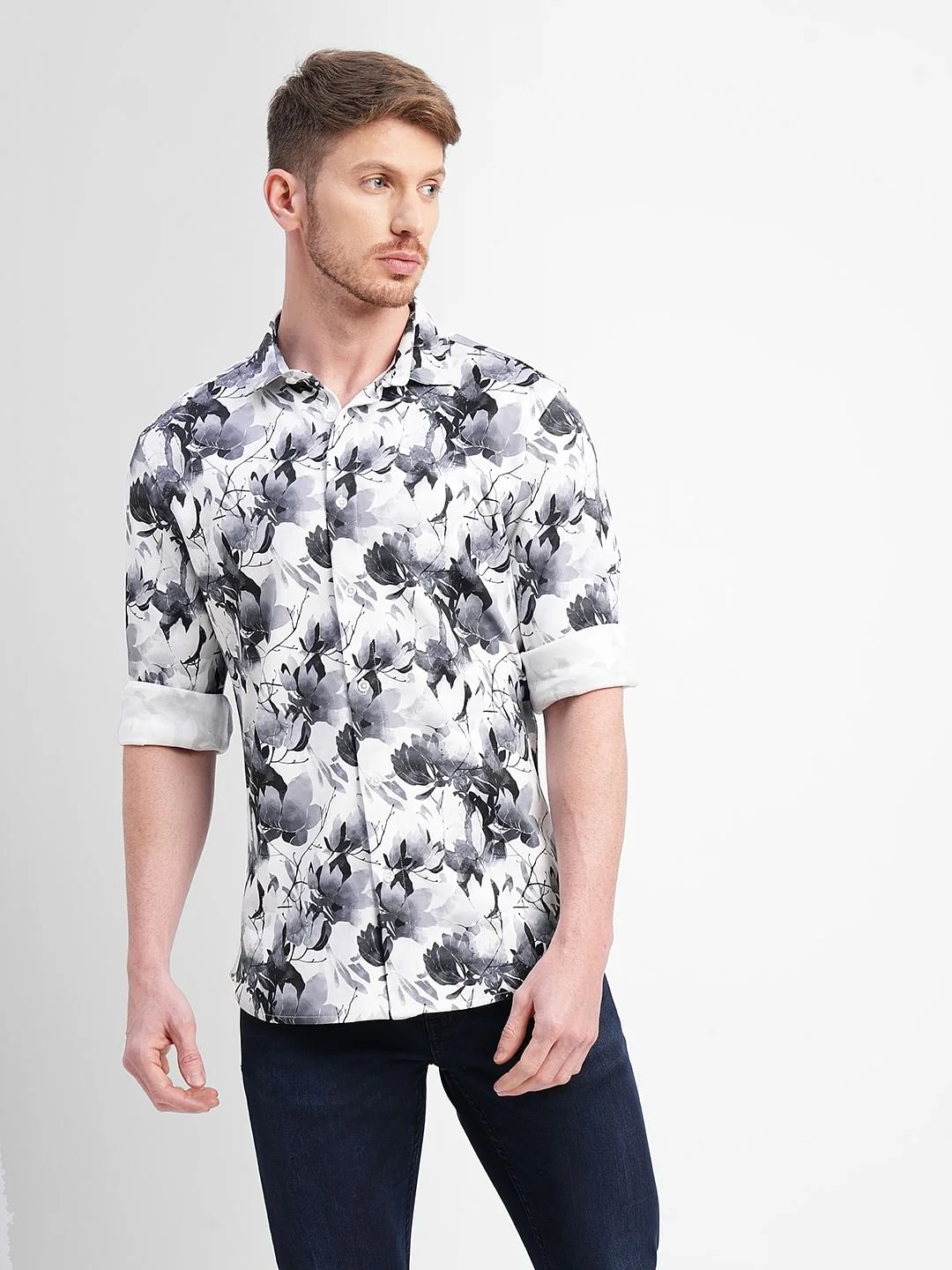 White Floral Print Full Sleeves Shirt - Image 2
