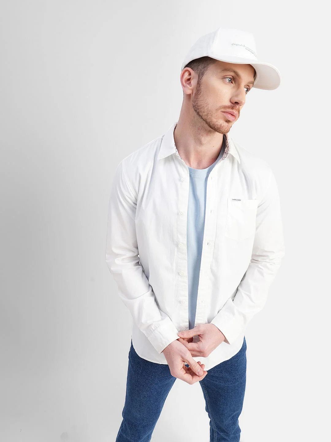 White Logo Print Full Sleeves Shirt