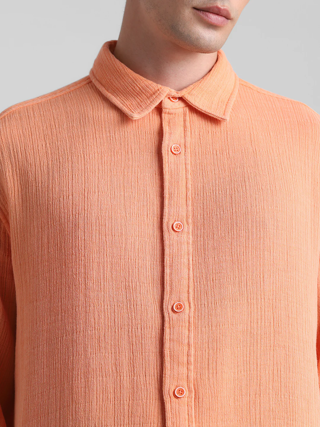 Men Orange Self Design Cotton Regular Fit Casual Shirt - Image 5