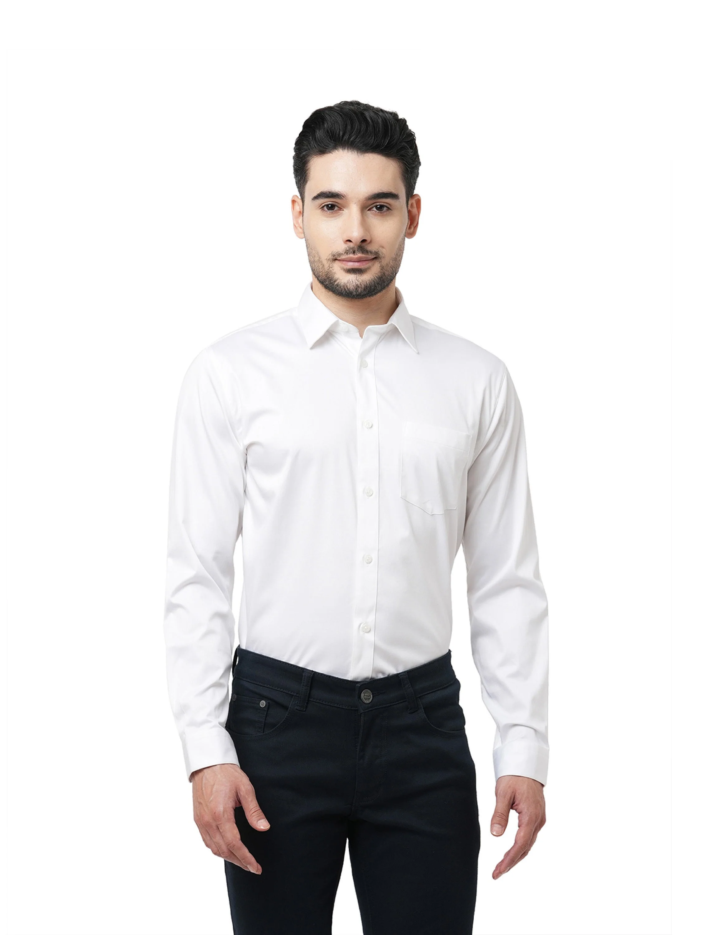 White Cotton-Stretch Formal Shirt