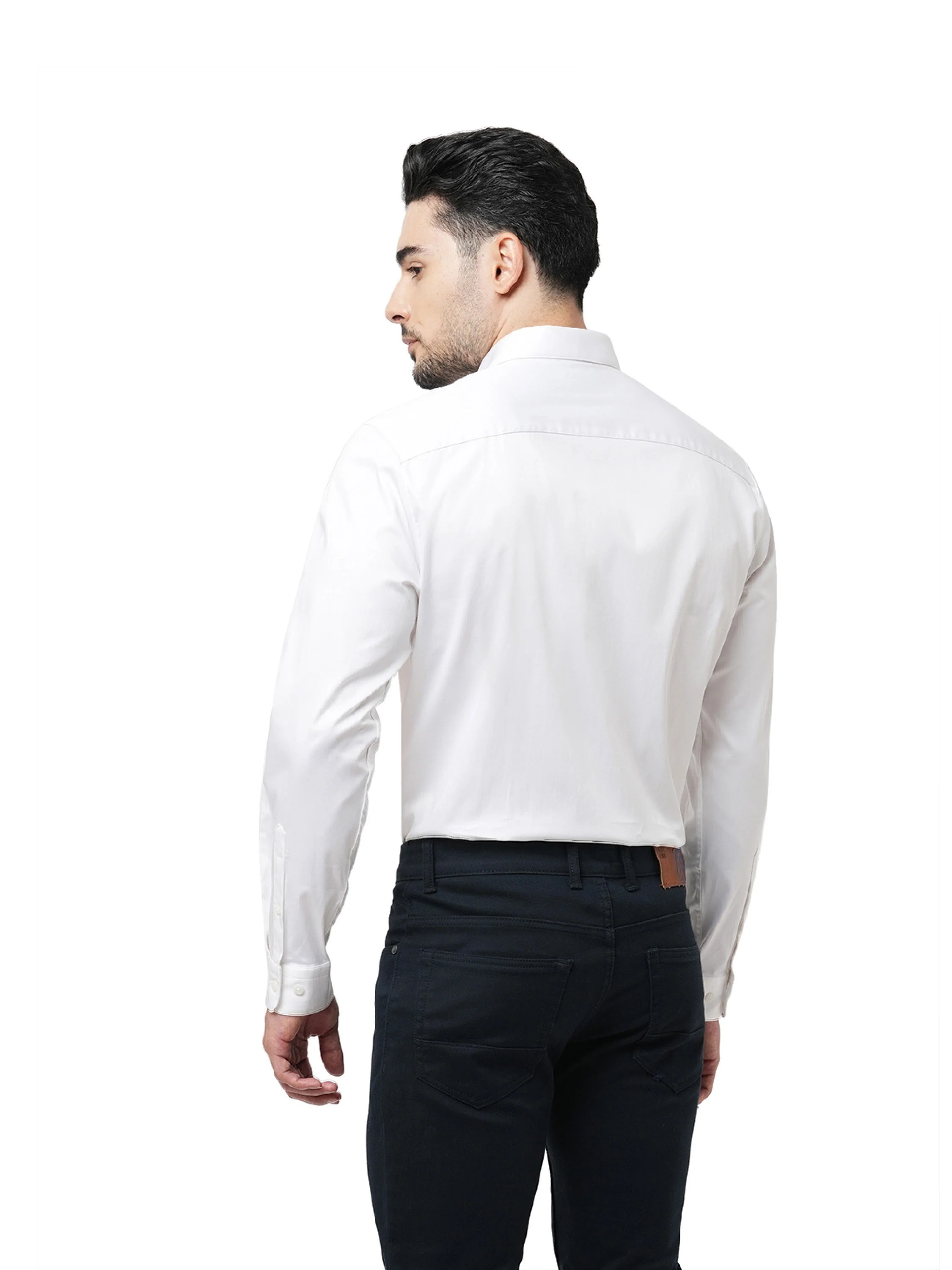 White Cotton-Stretch Formal Shirt - Image 3