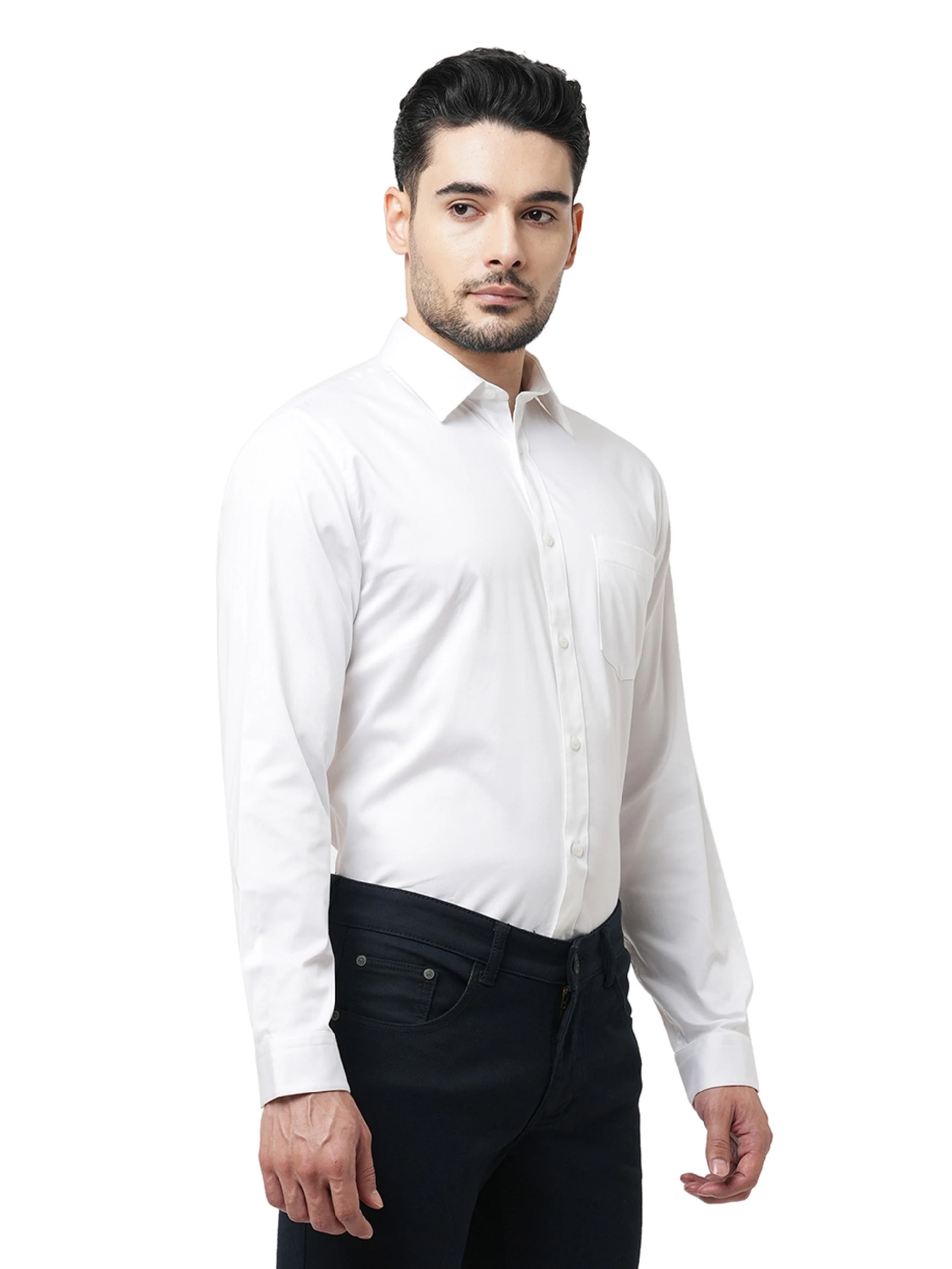 White Cotton-Stretch Formal Shirt - Image 4