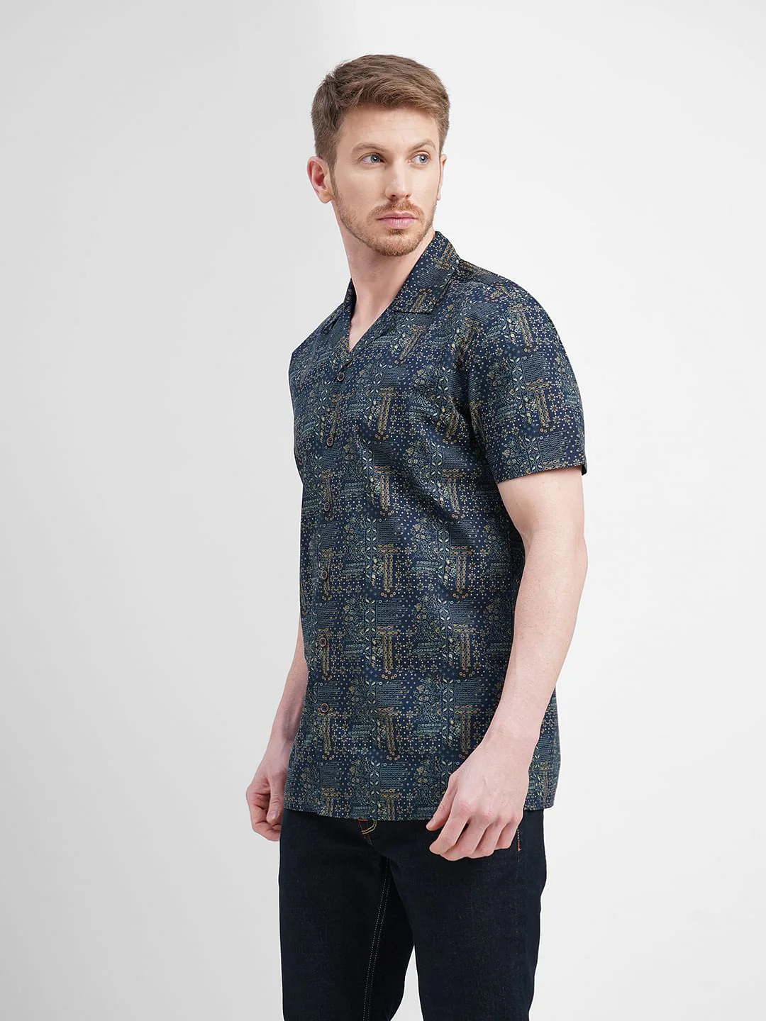 Blue Printed Short Sleeves Shirt - Image 3