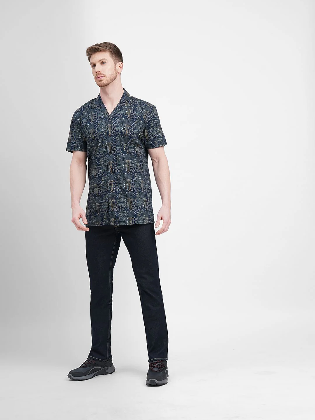 Blue Printed Short Sleeves Shirt - Image 6