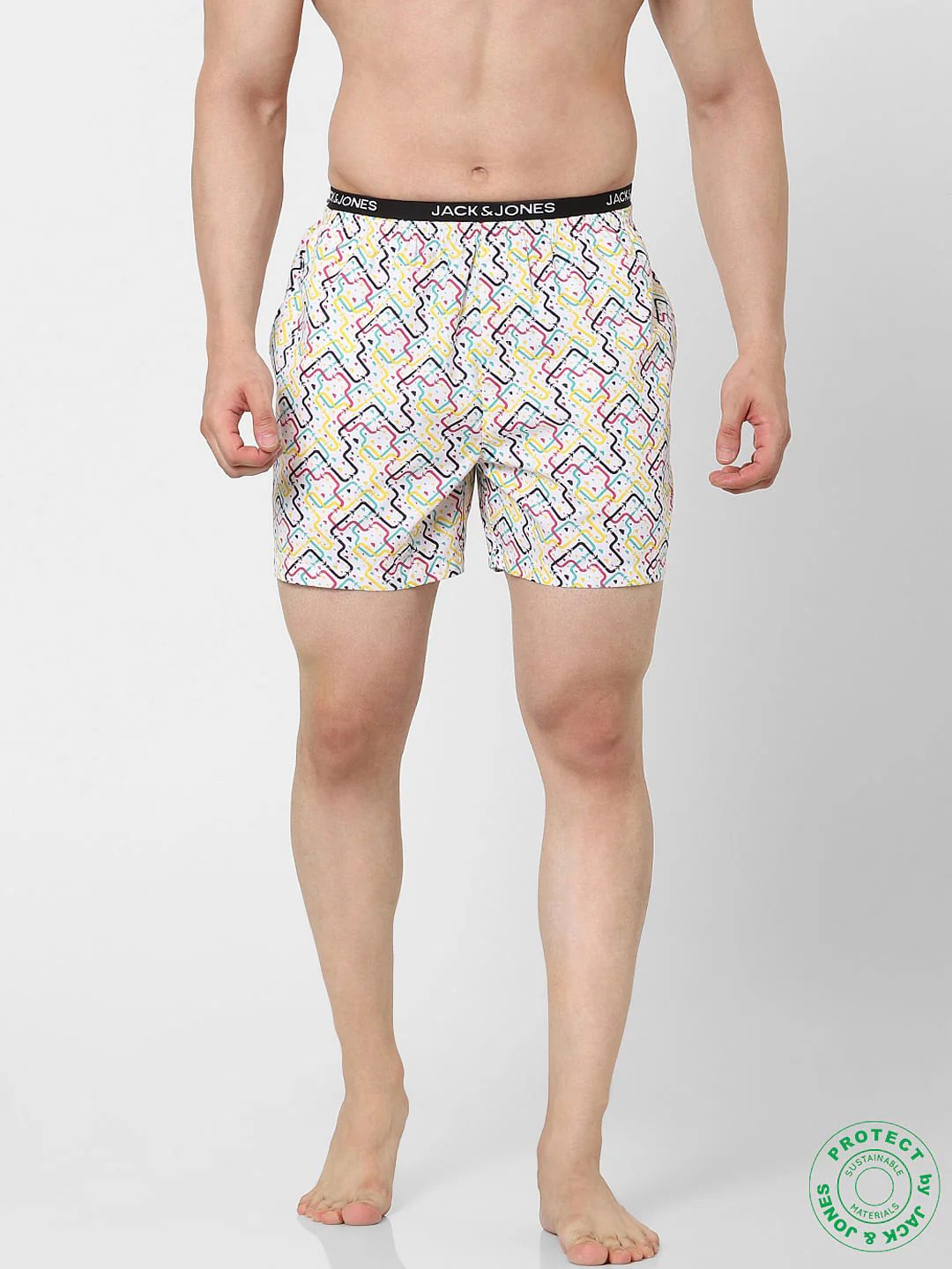 White Abstract Print Boxers