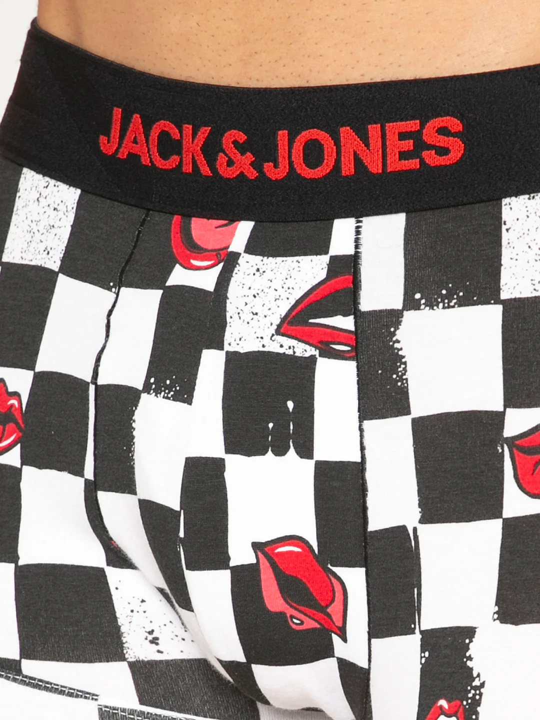 Black All Over Chessboard And Lips Print Brazilian Trunks - Image 5