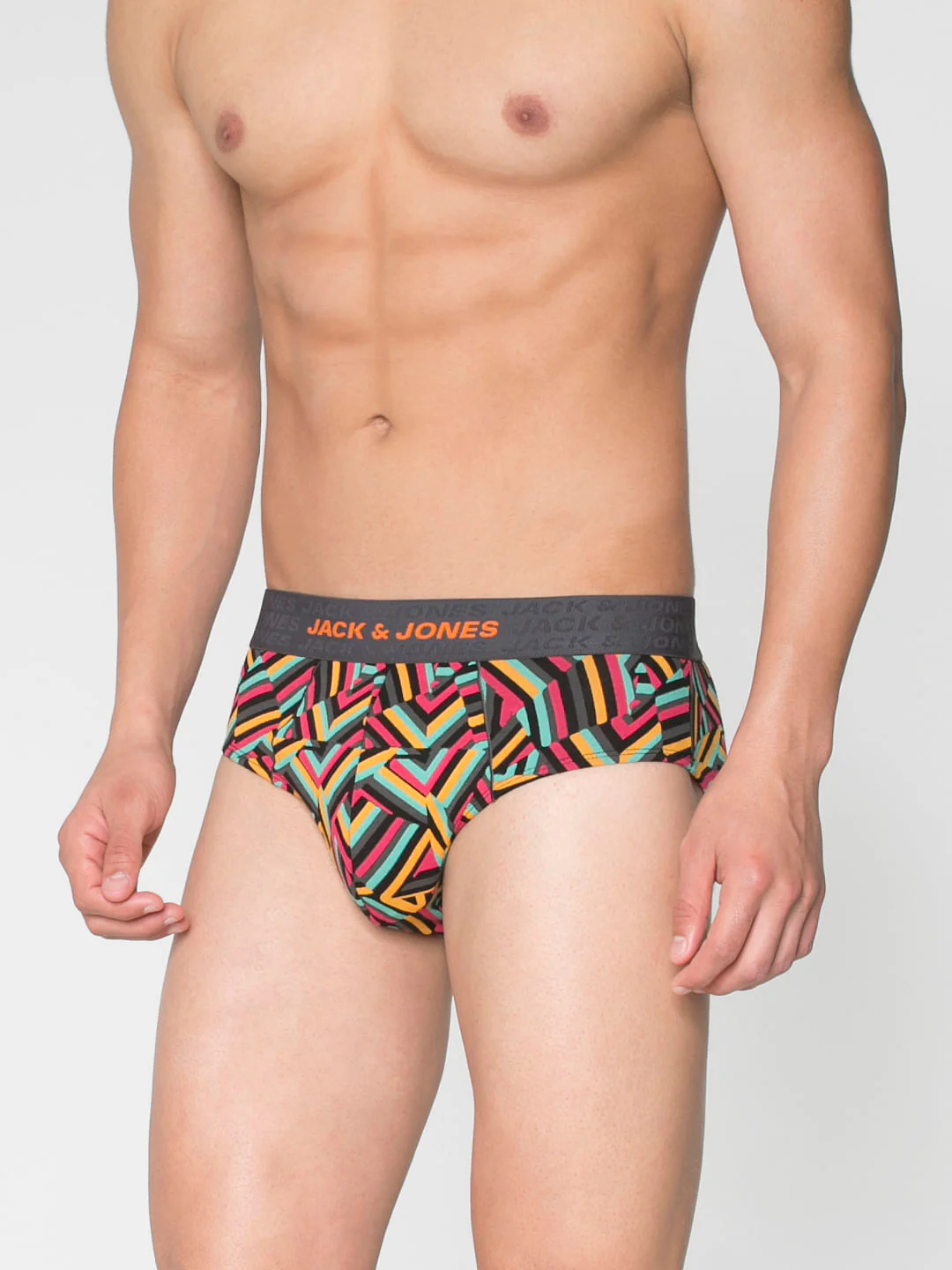 Orange Multicoloured Abstract Print Briefs - Image 2