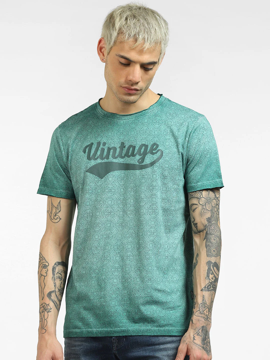 Green Printed Crew Neck T-shirt - Image 2