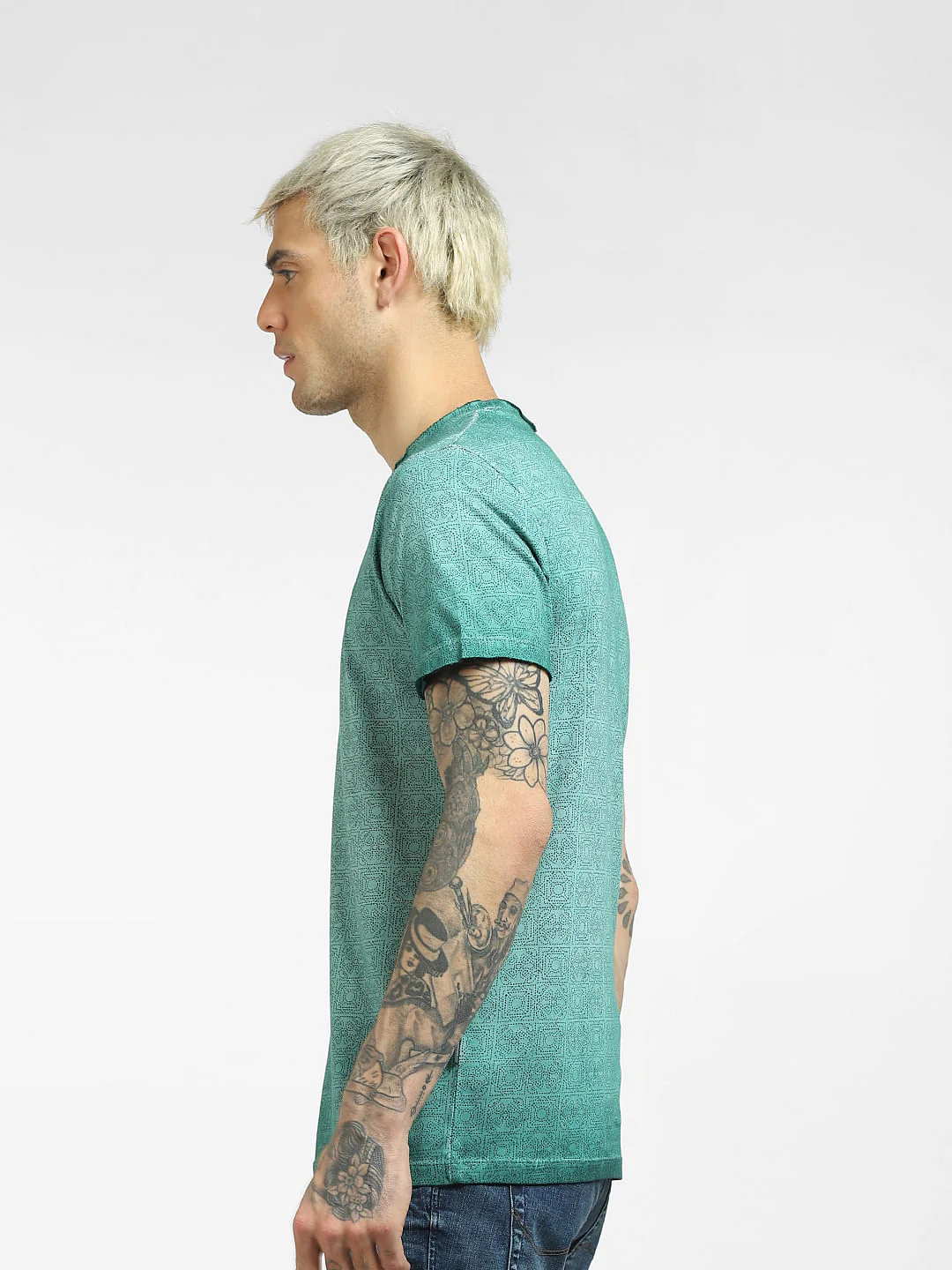 Green Printed Crew Neck T-shirt - Image 3